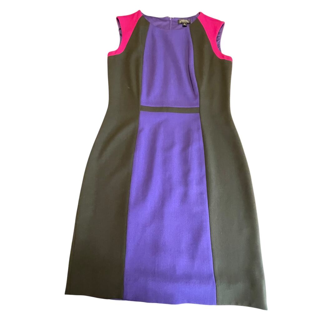 Tahari ASL Black Purple Pink 90s Colorblock Career Classic Sheath Dress 8 - Picture 11 of 11